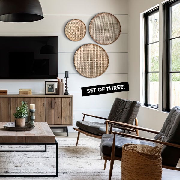 Open Weave Bamboo Trays, Set of 3