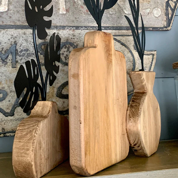 Wood and Metal Plant Sculptures, Set of 2