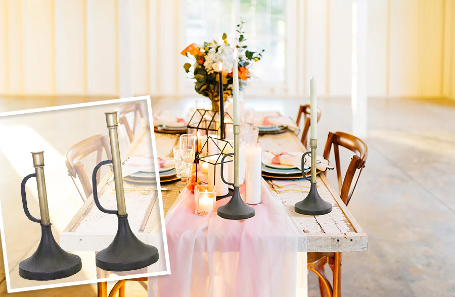 Two-Toned Trumpet Candle Sticks, Set of 2