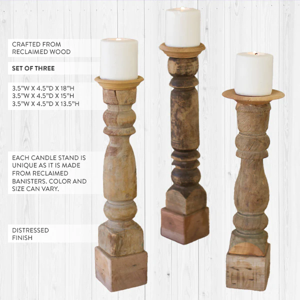 Chunky Reclaimed Wood Candle Sticks, Set of 3