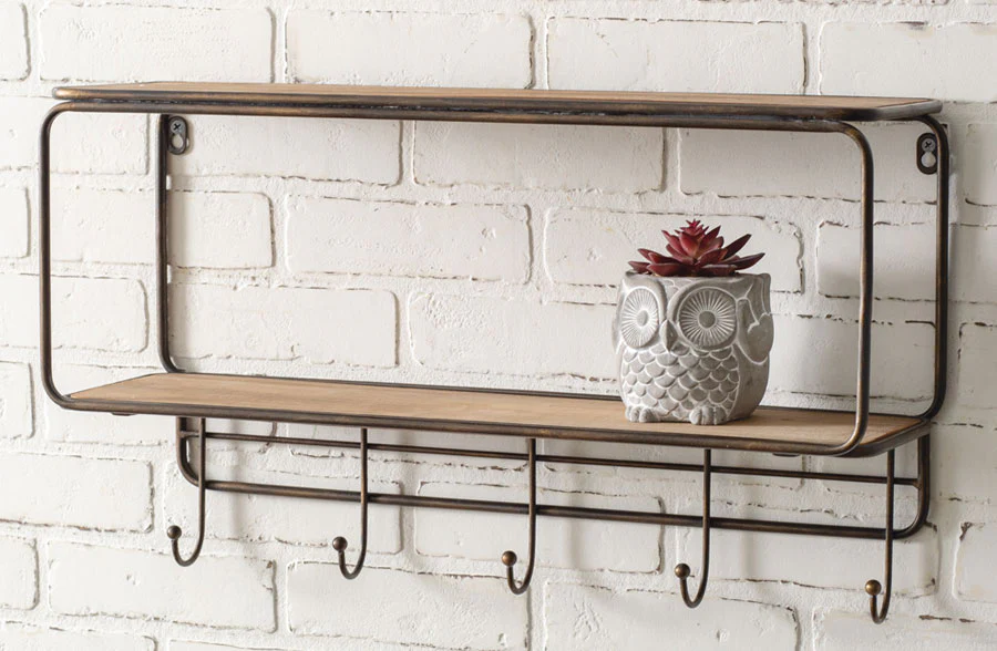 Two-Tier Wall Shelf with Hooks