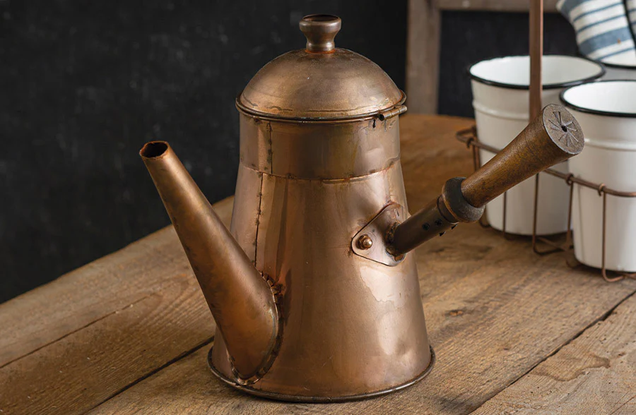 Decorative Copper Finish Coffee Pot with Handle