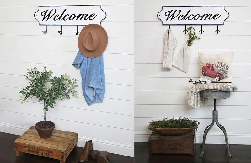 Distressed Enamel Welcome Sign Wall Rack