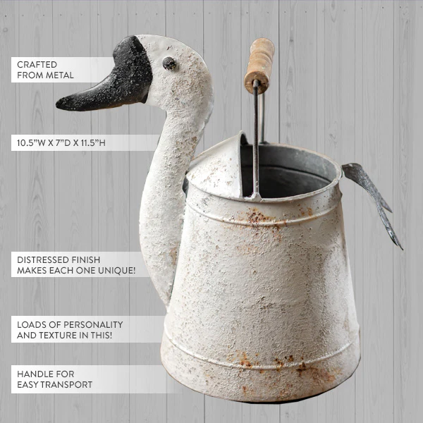 Distressed Goose Metal Bucket with Wood Handle