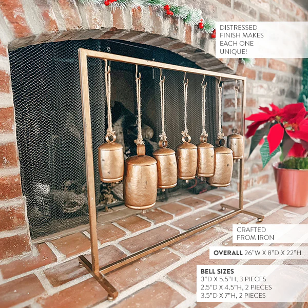 7 Metal Christmas Bells on Stand
