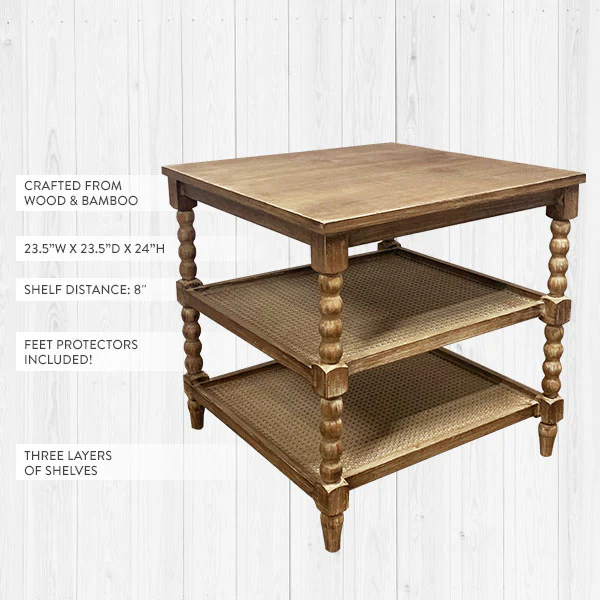 Square French Cane Side Table