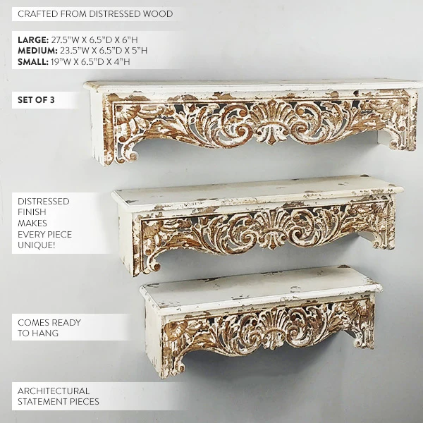 White Wooden Shelves, Set of 3 | Chippy Farmhouse