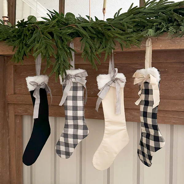 Plaid Christmas Stockings with Bow, Set of 4