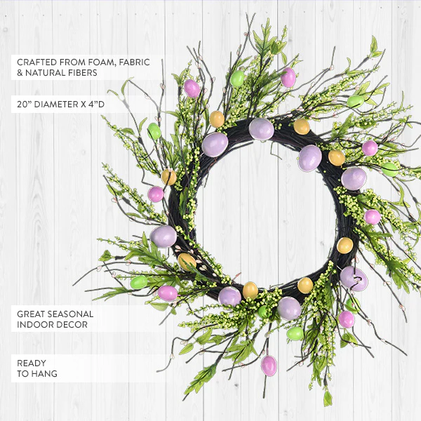 20 Inch Pastel Colored Easter Wreath