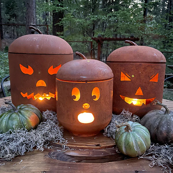 Distressed Metal Jack-O-Lanterns, Set of 3