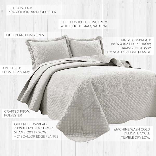 Medallion 3 Piece Bedding Set, Pick Your Color