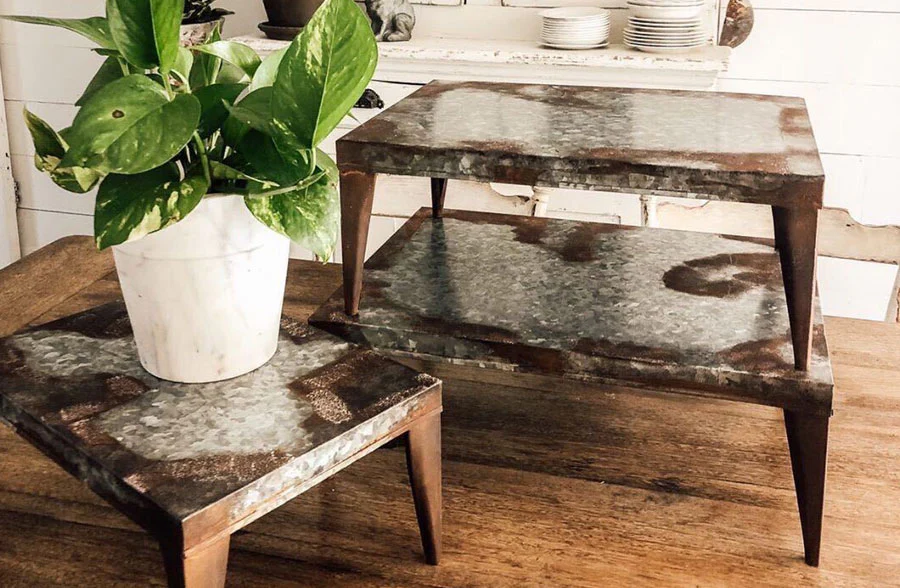 Rusted Accent Metal Table Risers, Set of Three