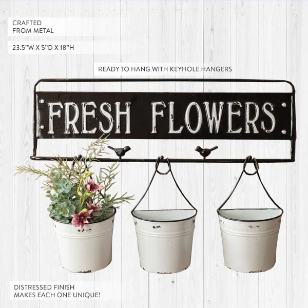 Fresh Flowers Sign with Enamel Planters