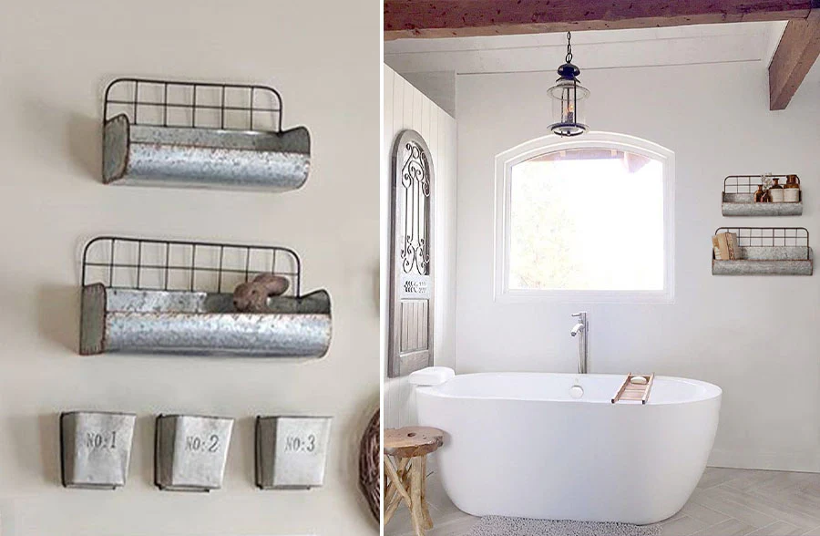 Metal Wall Baskets with Wire Back, Set of Two