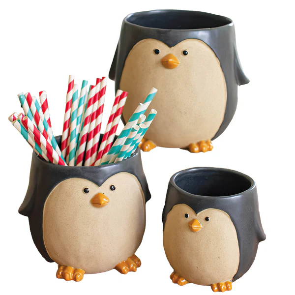Ceramic Penguin Planters, Set of 3