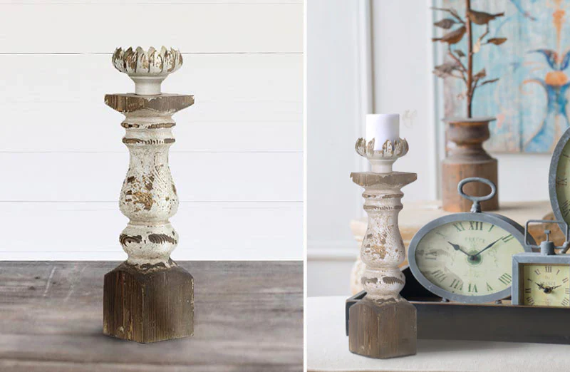 HUGE Distressed Wooden Candle Holder
