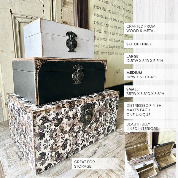 Vintage Botanical Decorative Storage Boxes, Set of 3