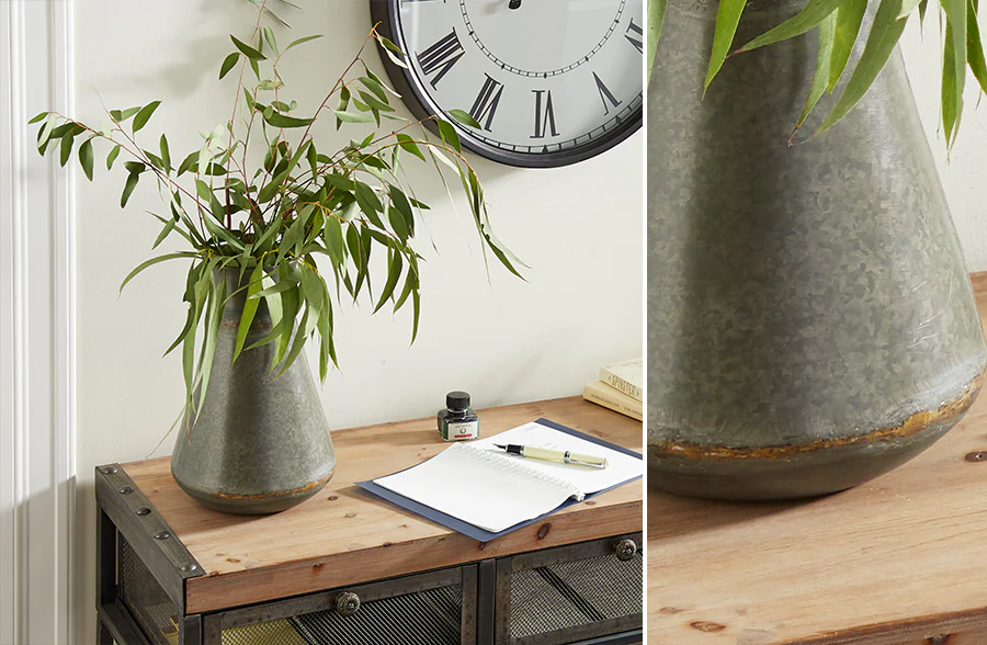 Vintage Inspired Iron Flask Vase, Set of 2