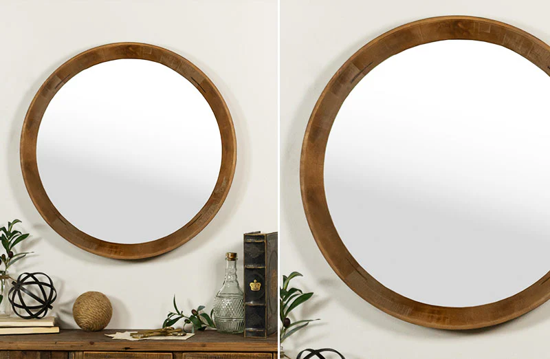 Round Wood Frame Mirror