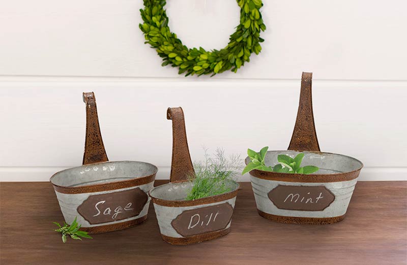 Tin Wall Buckets with Chalkboard  Set of 3