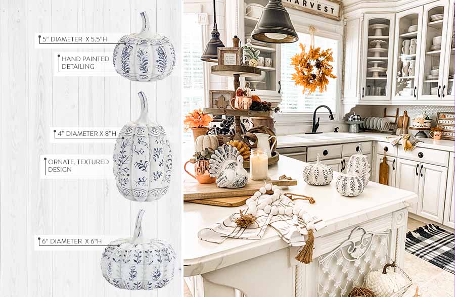 Hand Painted Ornate Pumpkins, Set of 3