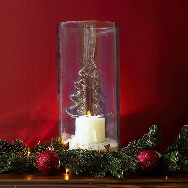 Embossed Christmas Tree Glass Candle Holder