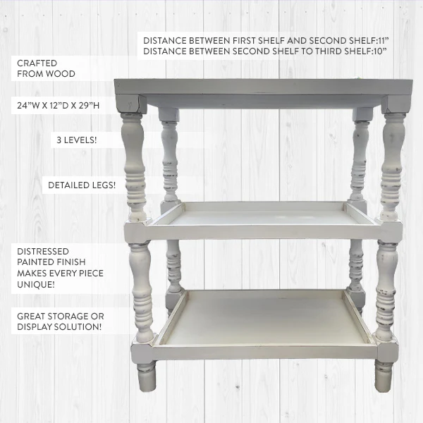 Three Tier Whitewashed Spindle Side Table
