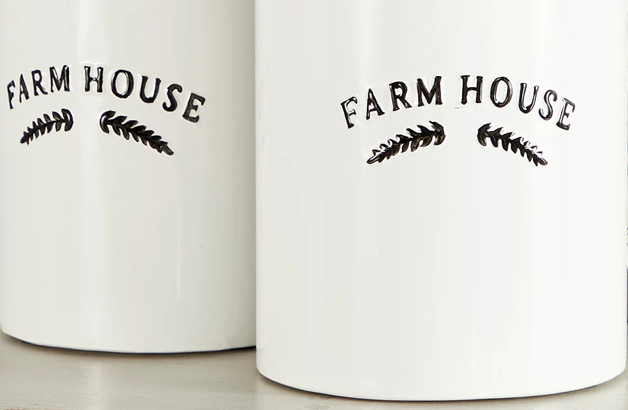Chippy Enamel Farm House Milk Jugs, Set of 2