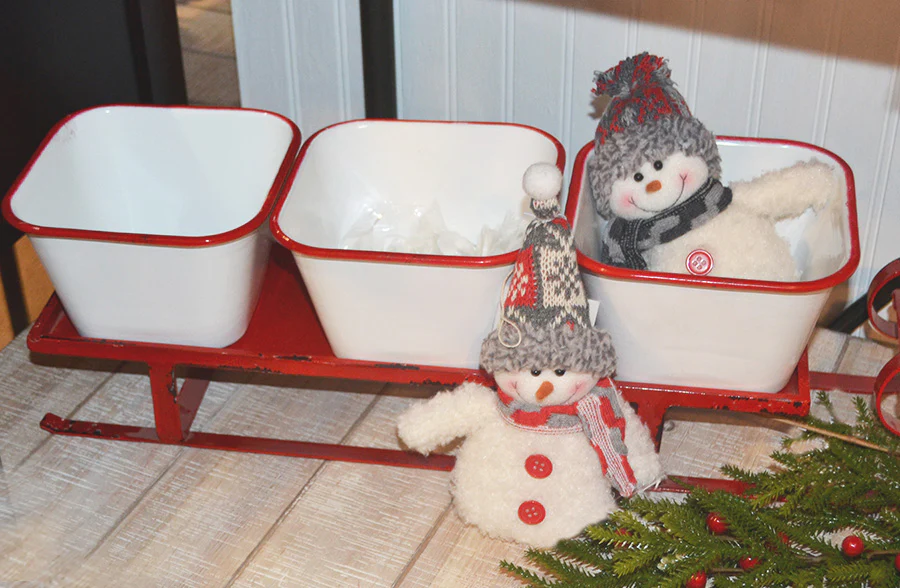 Enamel Planters With Red Santa Sleigh
