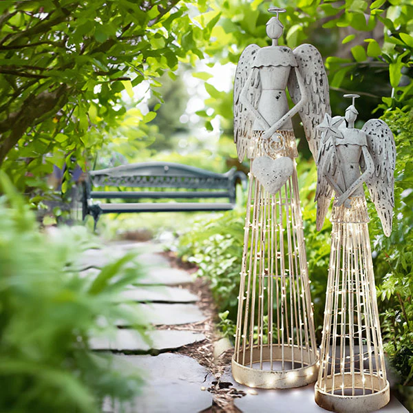 Pre-Lit Antiqued Angel Statues, Set of 2