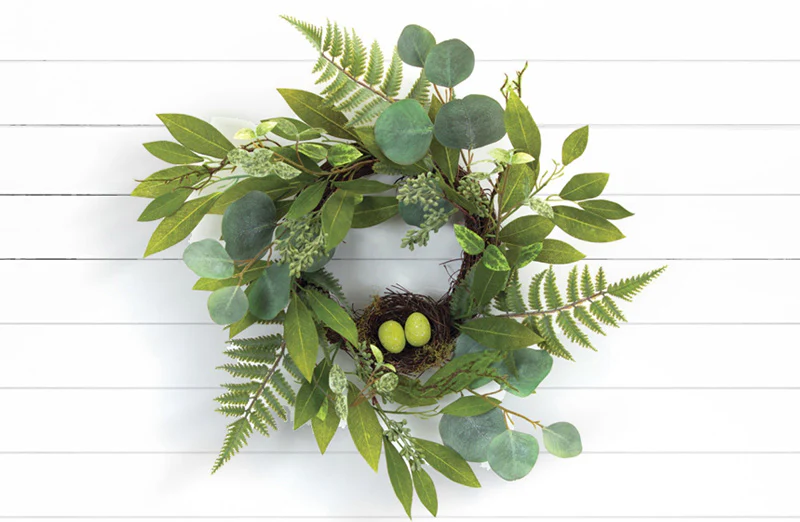 Mixed Foliage w/Nest Wreath 21D Polyester