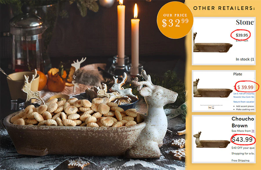 Antiqued Finish Reindeer Stoneware Serving Dish