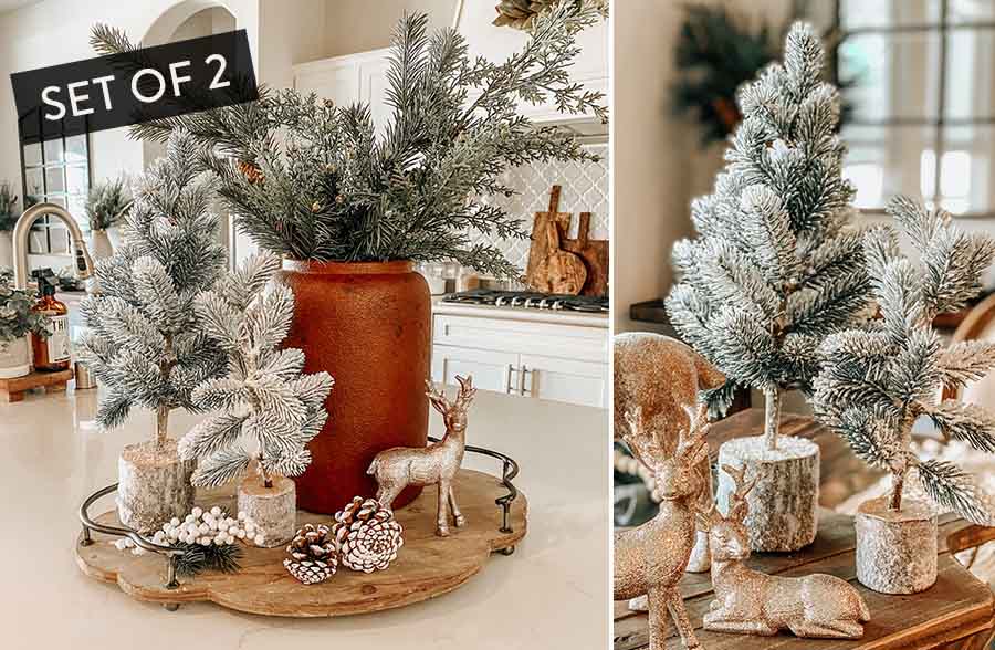 Flocked Bristle Christmas Trees, Set of 2