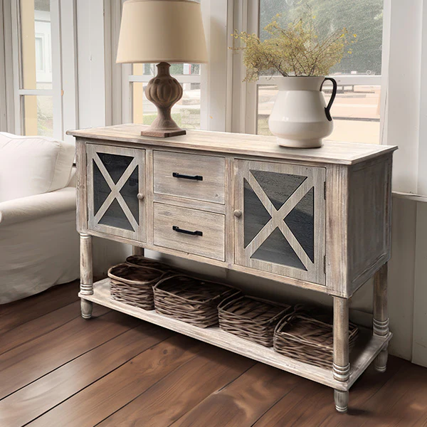 Wooden Cross Front Sideboard Cabinet