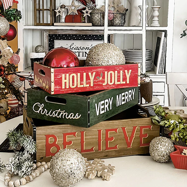 Wooden Christmas Crates, Set of 3