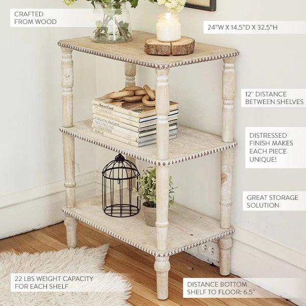 Three-Tier Beaded Edge Whitewash Table