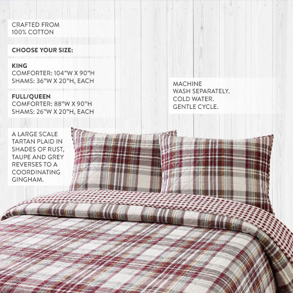 Reversible Red Plaid Bedding Set, Pick Your Size