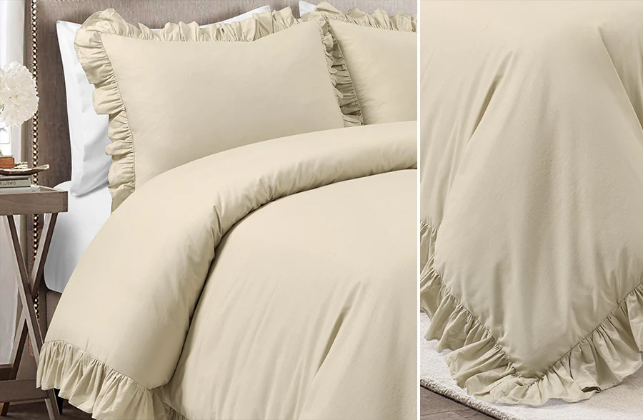 Ruffle Edge Cotton Duvet 3 Piece Set, Pick Your Size/Color
