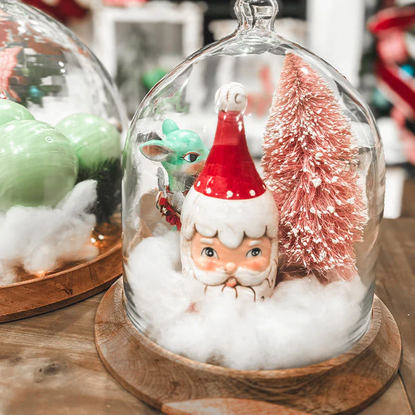 Glass Bell Shaped Cloche with Wood Base