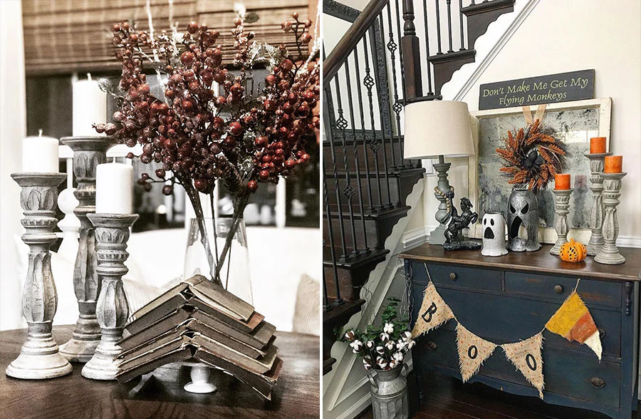 Traditional Distressed Dark Gray Wood Candle Holders, Set of 3