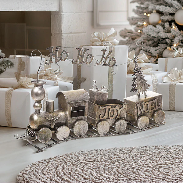 37 Inch Metal Silver Christmas Train
