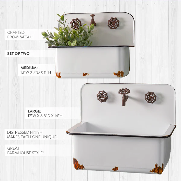 Chippy Sink Wall Planters, Set of 2