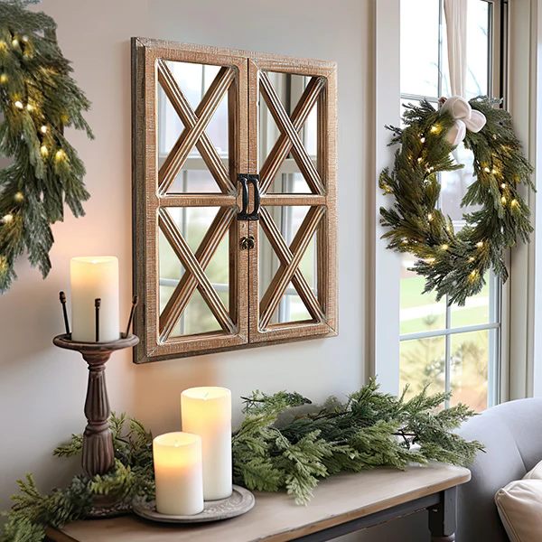 Window Mirror with Distressed Wood Frame