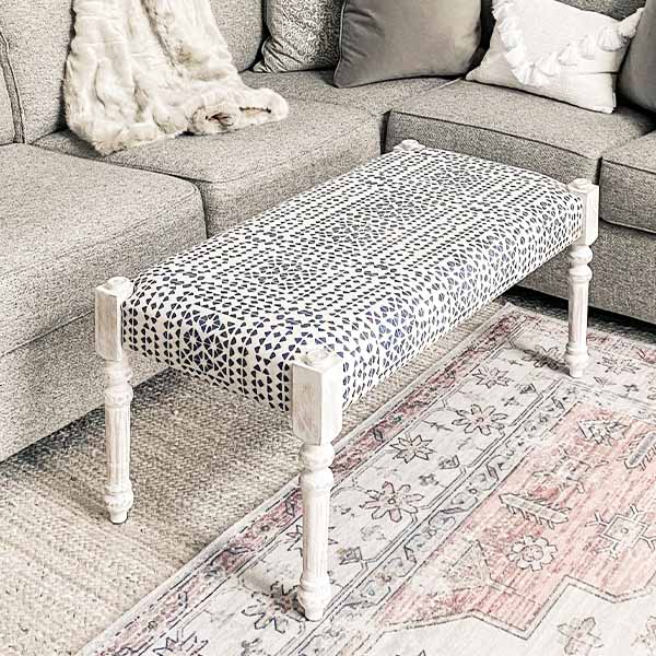 Whitewashed Cushioned Bench