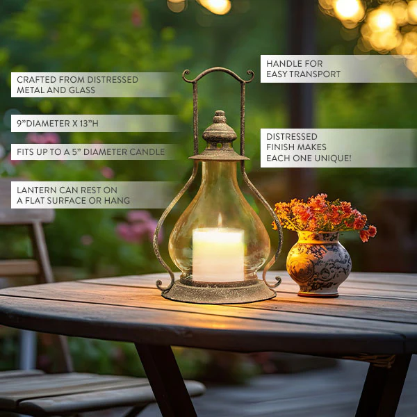 Distressed Finish Steeple Candle Lantern
