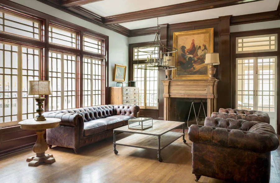 Aged Leather Chesterfield Sofa