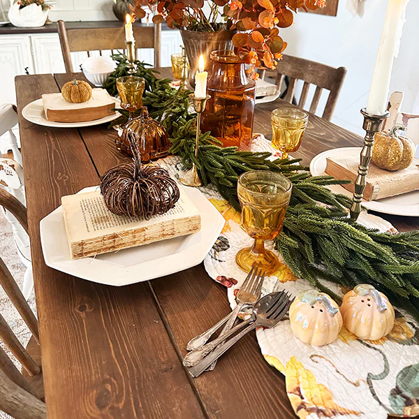 Reversible Watercolor Pumpkin Placemat Set and Table Runner | Autumn Glow