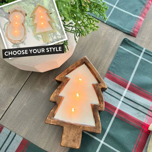 Hand Carved Wooden Bowl with Candle, Pick Your Style and Color