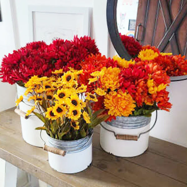 Galvanized Metal and White Buckets, Set of 3