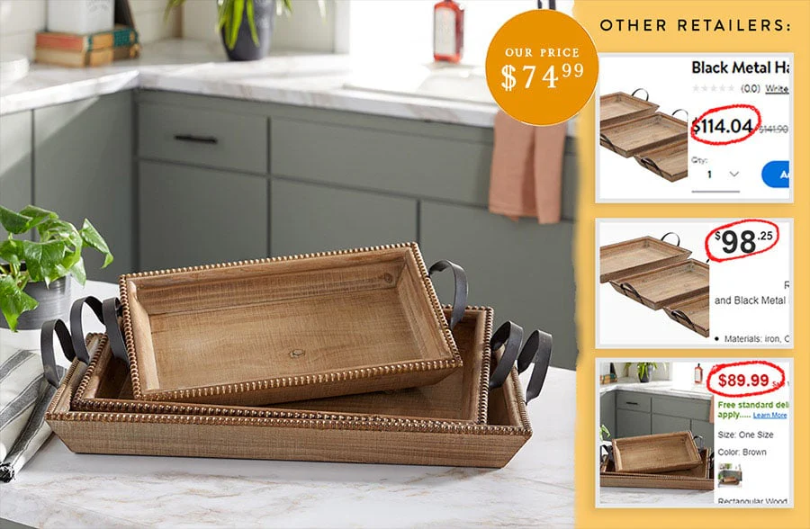 Beaded Edge Wooden Nesting Trays, Set of 3